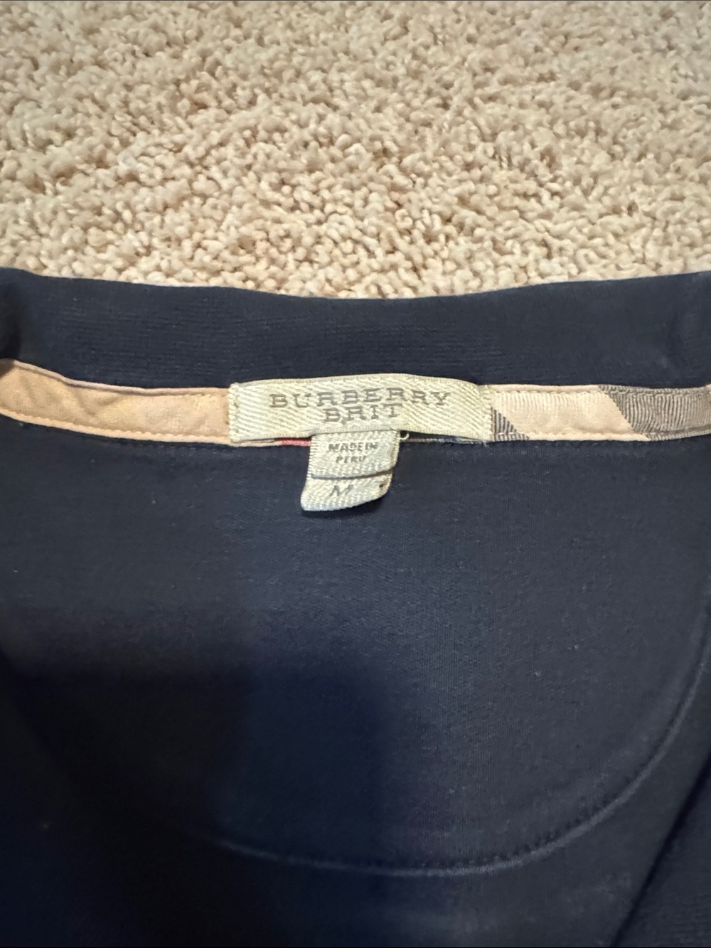 Authentic Burberry Navy Half-Zip Pullover with Stripe-Trim Collar - Picture 3 of 4